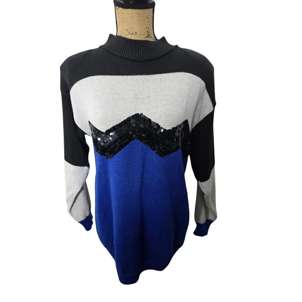 Vintage 90s Colorblock Sequin Sweater Chevron Maximalist